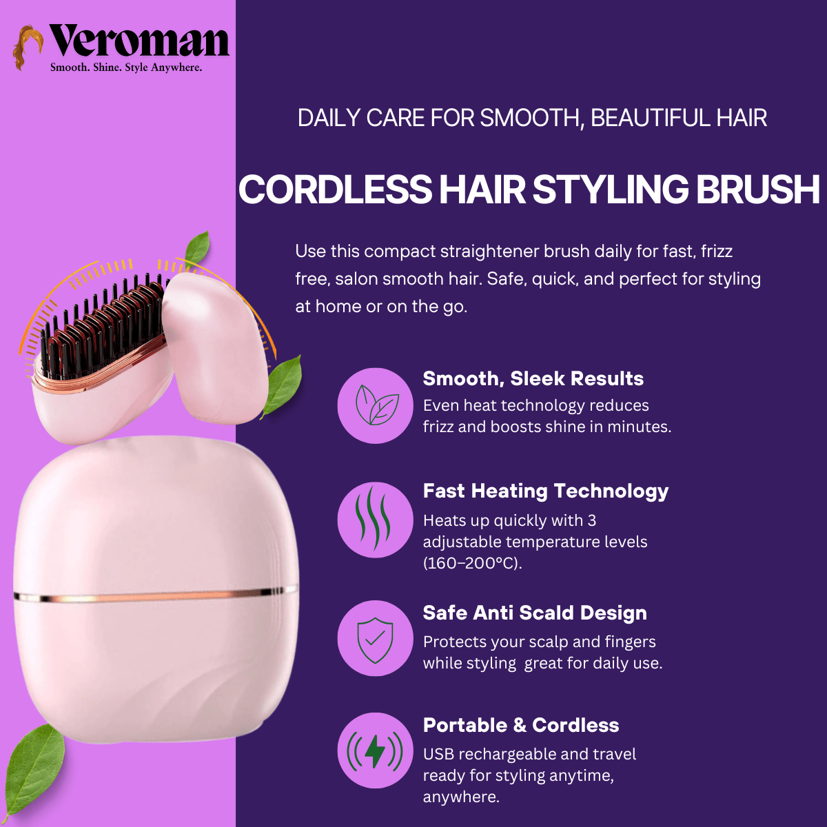 Mini Cordless Hair Straightener Brush - Veroman. All rights reserved.